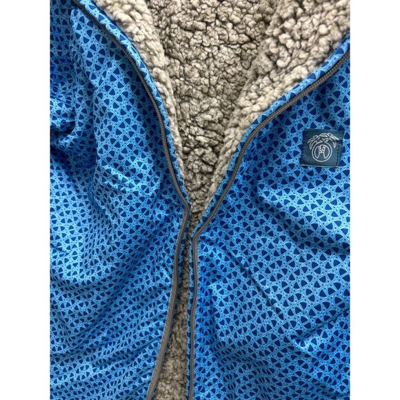 Palm Tree Two-Tone Reversible Sherpa Jacket Blue Print Zippered Womens size XL - Picture 4 of 8